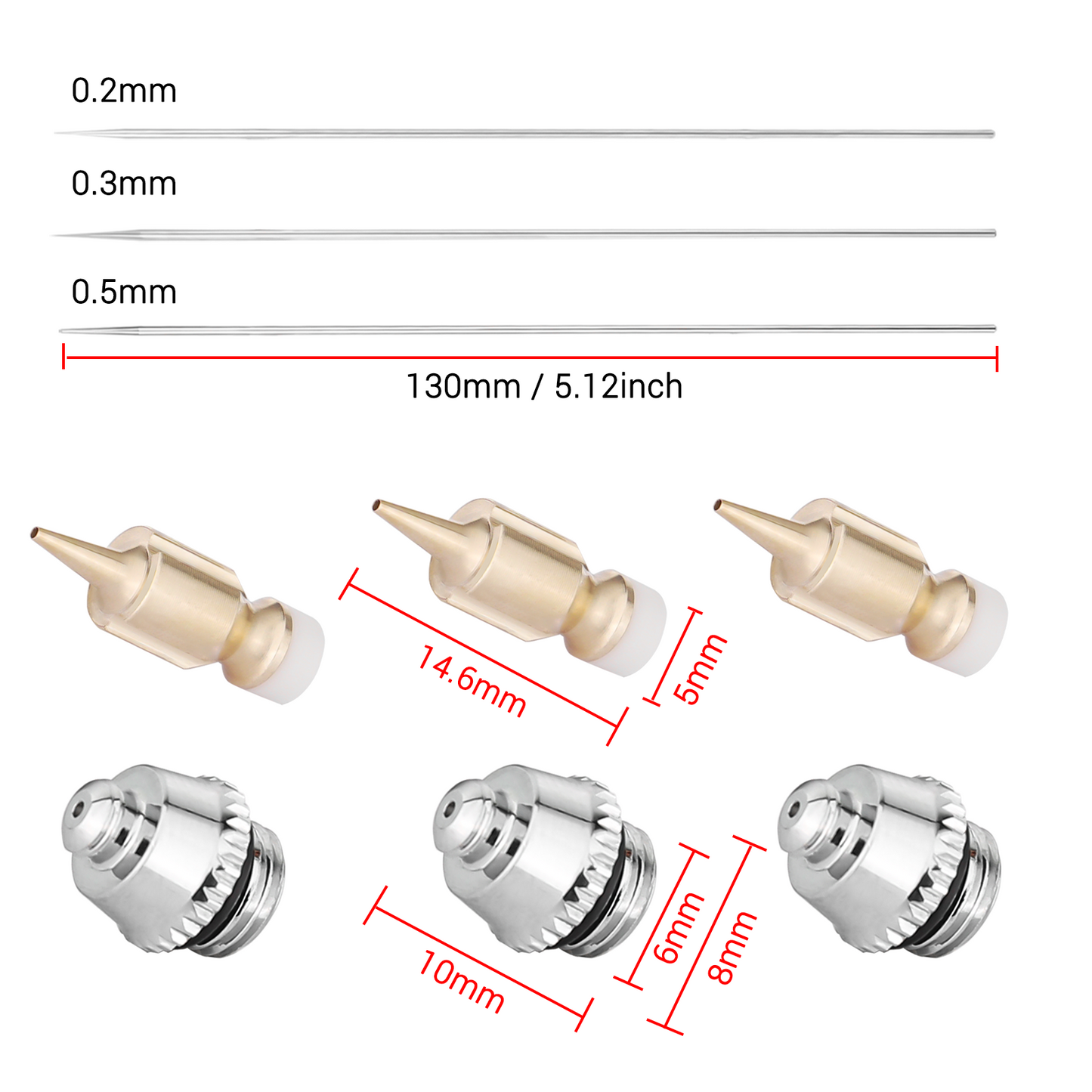 NEOECO NCT-GA02 Airbrush Nozzle Set – 0.2 / 0.3 / 0.5mm