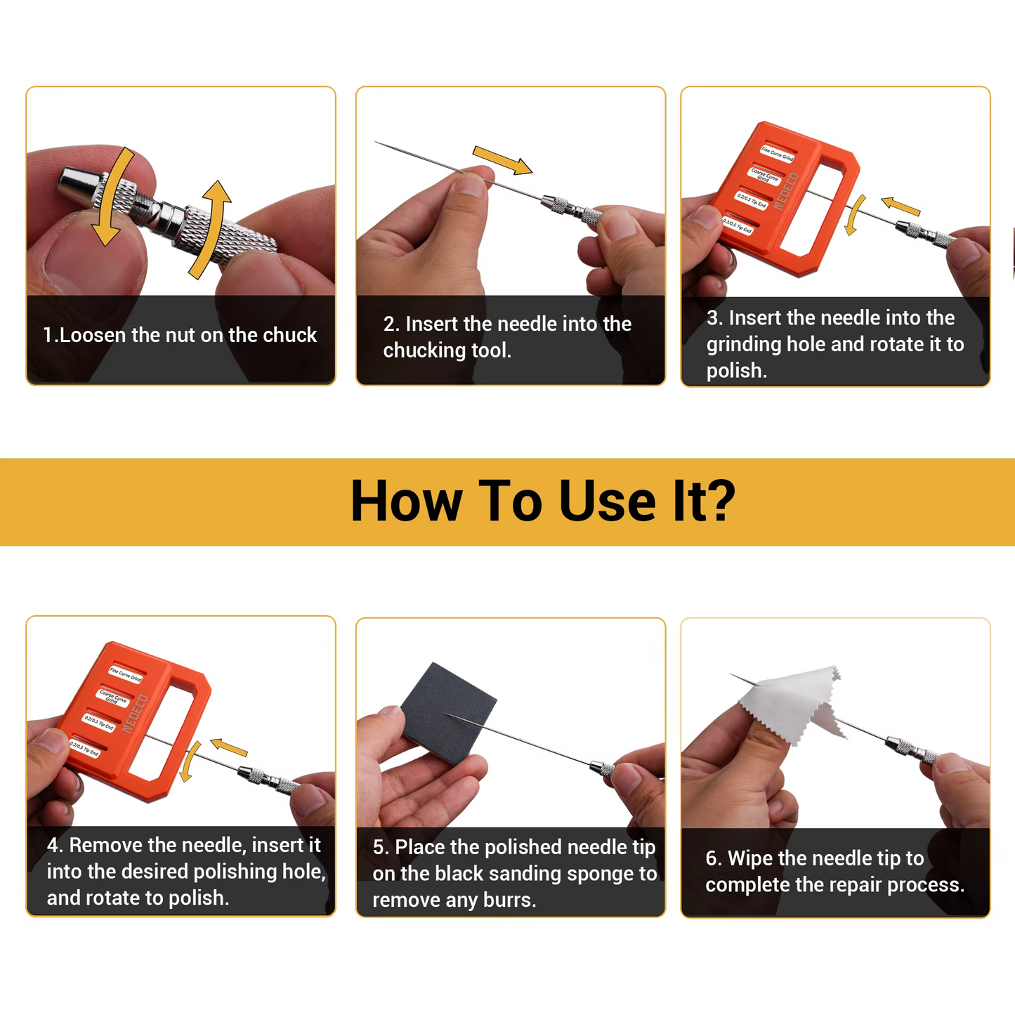 Airbrush Needle Repair & Maintenance Tool Kit - 0.2/0.3/0.5mm with Needle Chuck