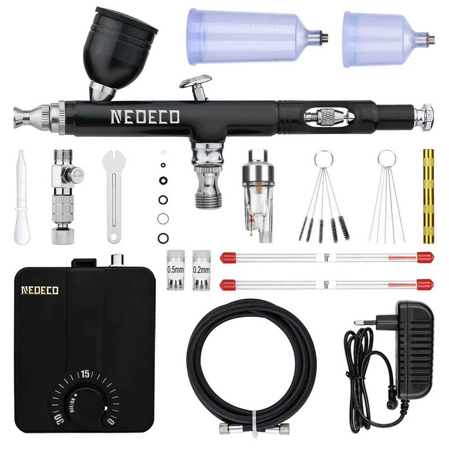 NEOECO NCT-SJ33B500K-S1 Airbrush Kit with 30psi Auto stop Compressor