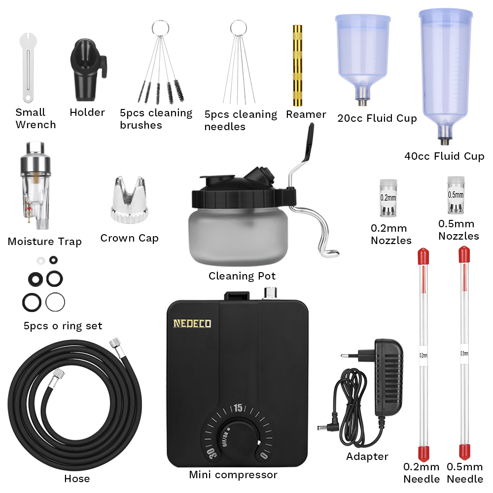 NEOECO NCT-500K131 Airbrush kit with 30PSI Compressor