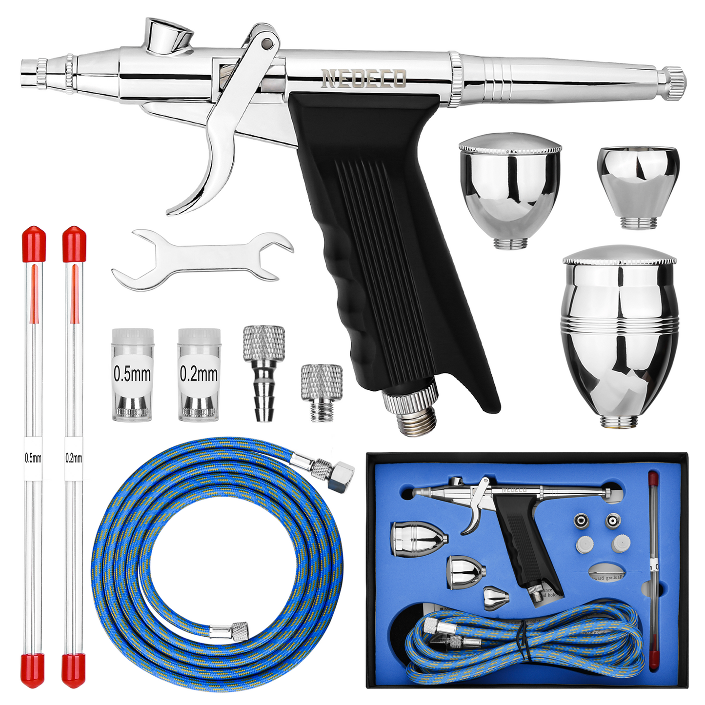 Pistol Trigger Gravity Feed Airbrush Kit with Air Compressor with