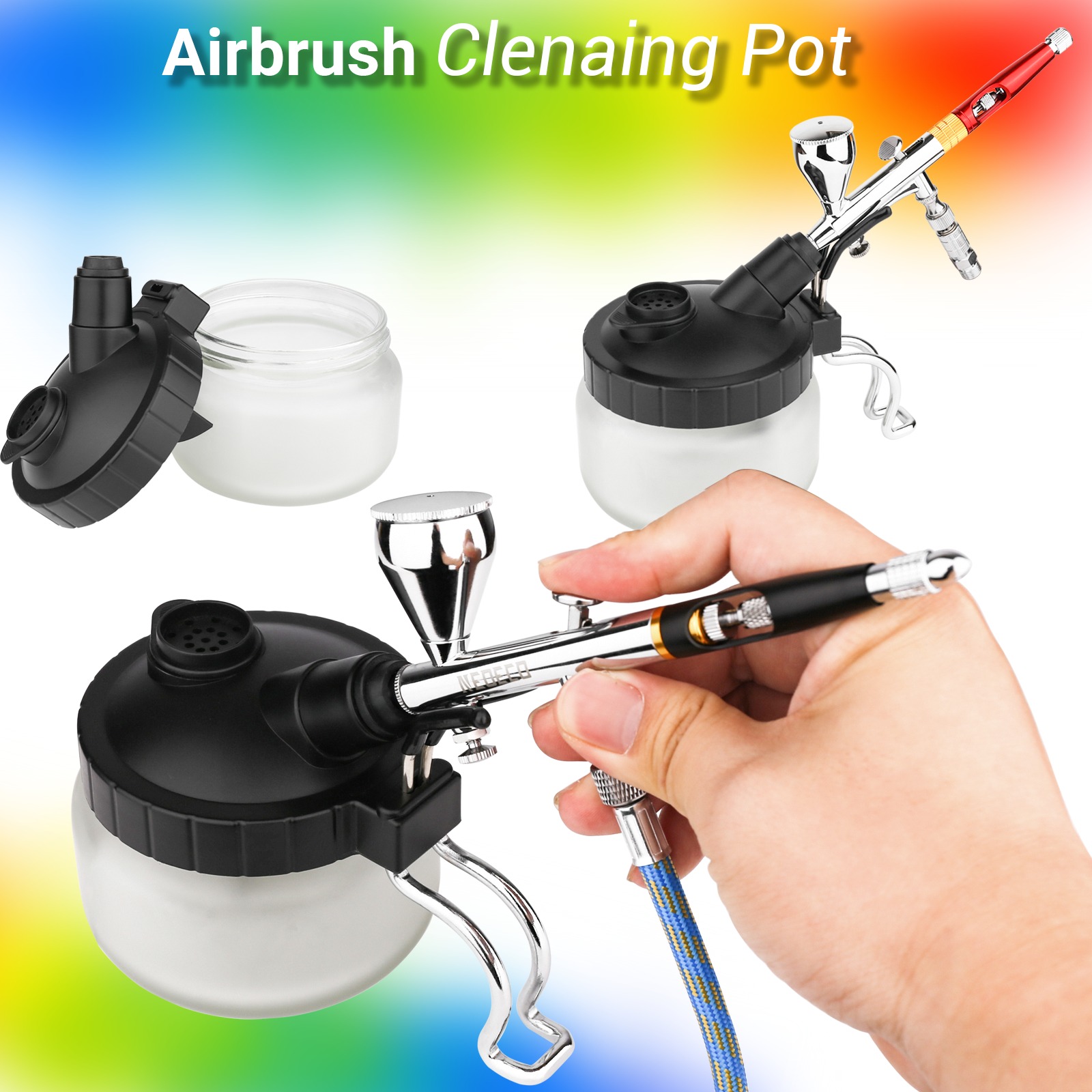Airbrush Cleaning Tools Kits for Spray Gun Airbrush Glass Jar Pot