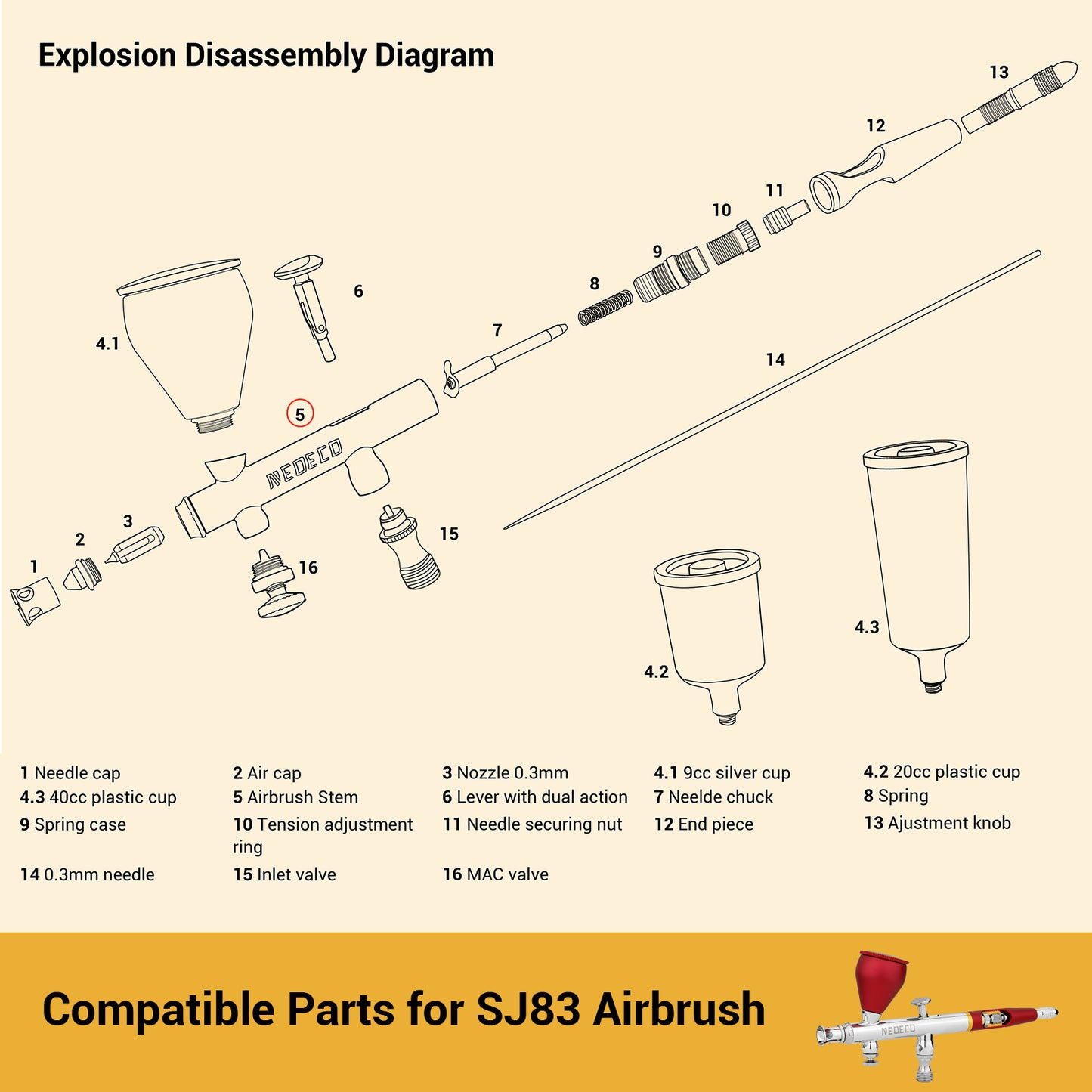 SJ83 Airbrush Replacement Stem