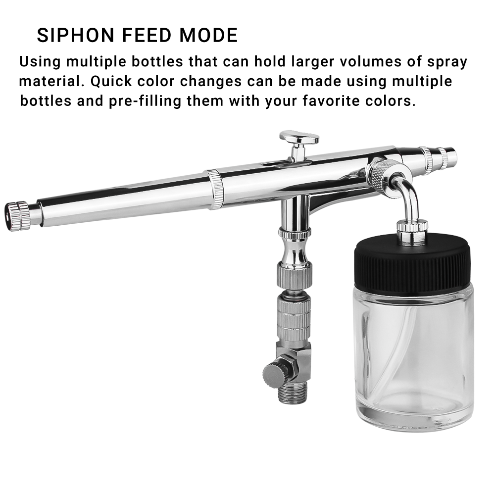 Dual-Action Side Feed Airbrush Set Kit, 0.2mm Fluid Tip, Gravity